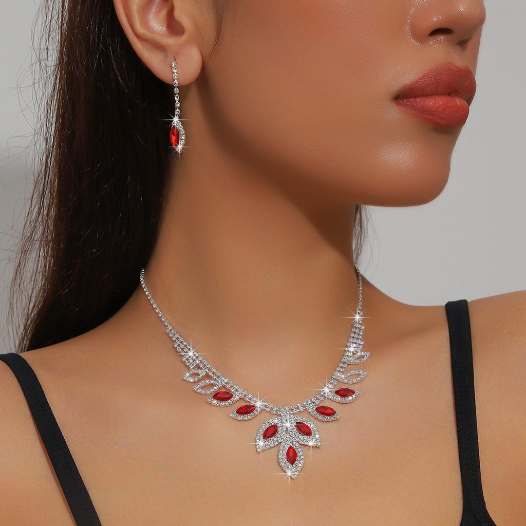 Conjunto de Colar e Brincos de Diamante de Luxo Acessórios para Festa Vestido de Casamento Jantar Corrente de Colar e Brincos de Strass da Moda para Meninas