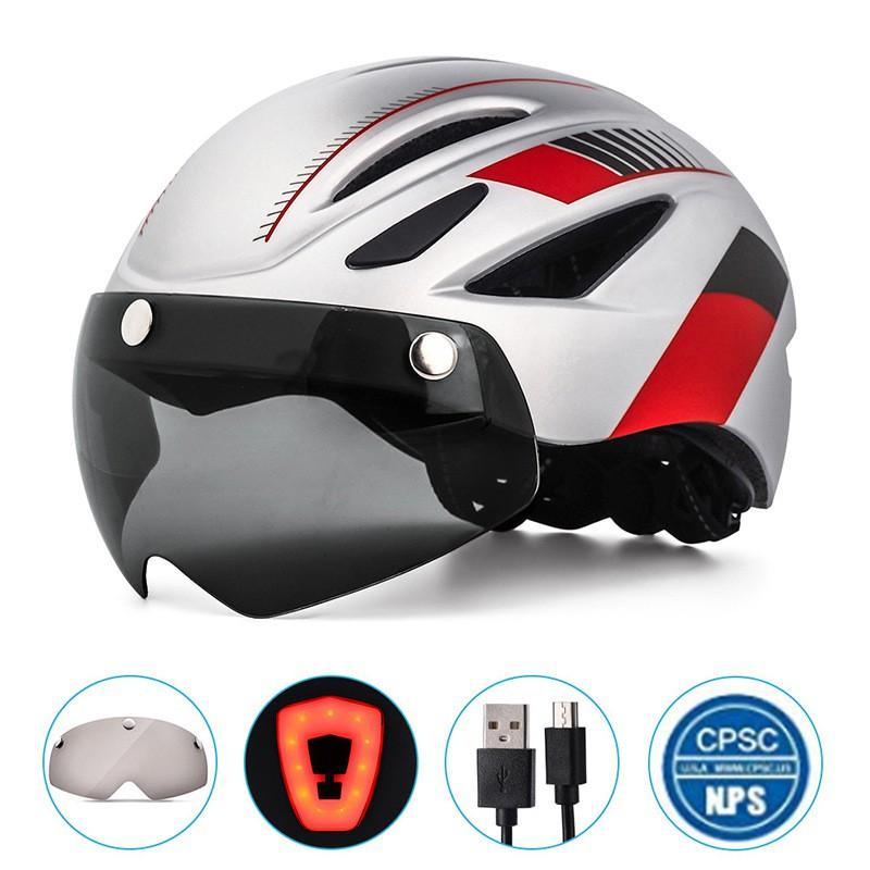 Adult Cycling Helmet With Magnetic Sunglasses Integrated Rear Light EPSPC One-Piece Construction Road Bike Outdoor