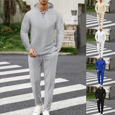 Men's Solid-color Casual Long-sleeved Shirt And Long Pants Two-piece Set, Men's Hooded Sweatshirt And Pants Set