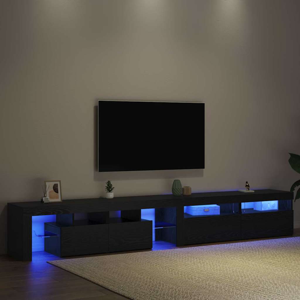 TV Stand with LED Lighting (3 Pcs) Black Oak Effect 260 X 37 X 40 Cm
