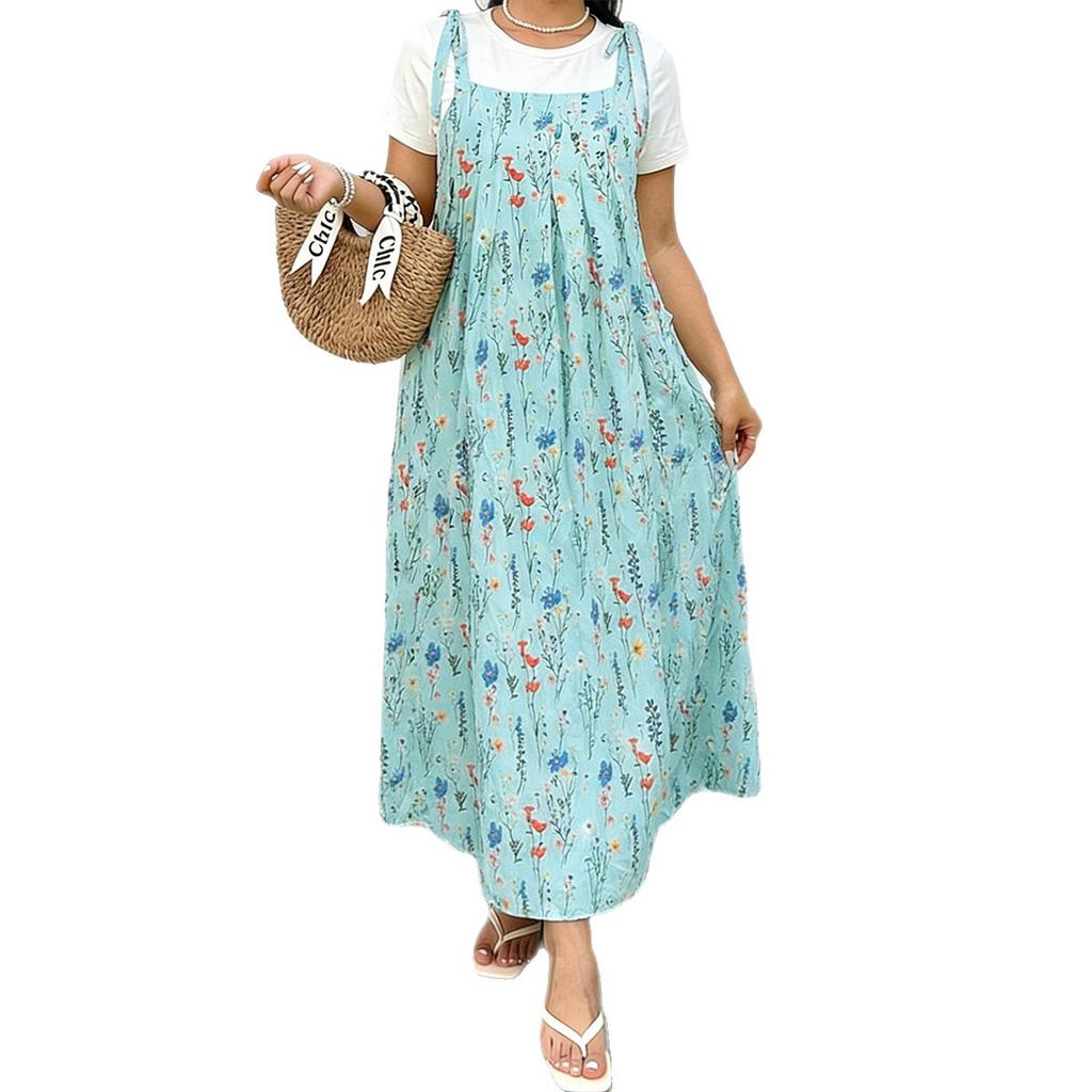 Floral Print Overall Dress Loose Plus Size Sleeveless Long Dress Layered Versatile Vacation Printed Dress Elegant Fashion Comfortable Dress