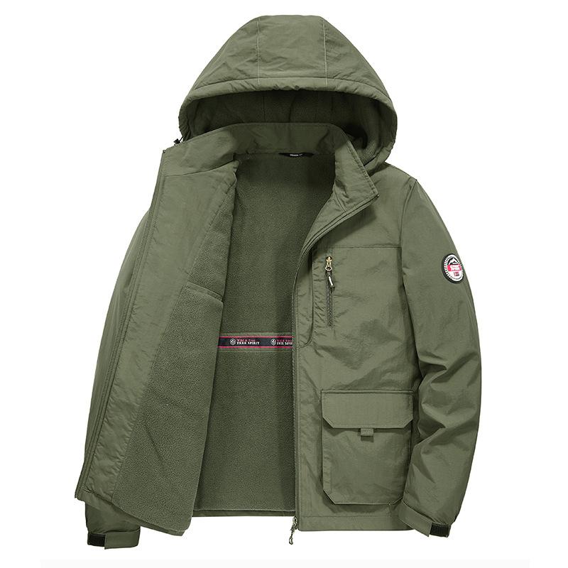 Men's Autumn/Winter Outerwear: Thickened, Warm, and Casual Jacket , Fleece-Lined Cotton Coat for Middle-Aged Men