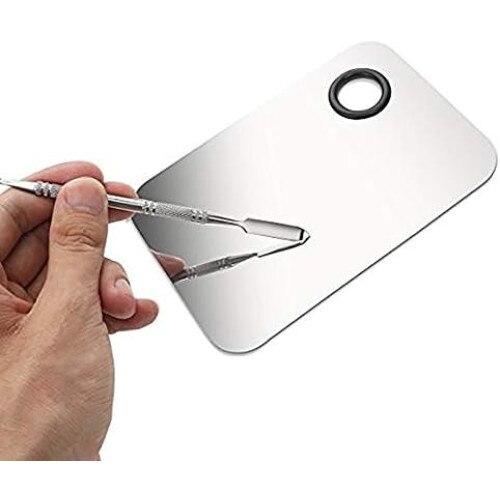 Cosmetics Mixing Palette 11.5x7.5 Cm Silver UBX with Knurled Handle Professional Makeup Tool