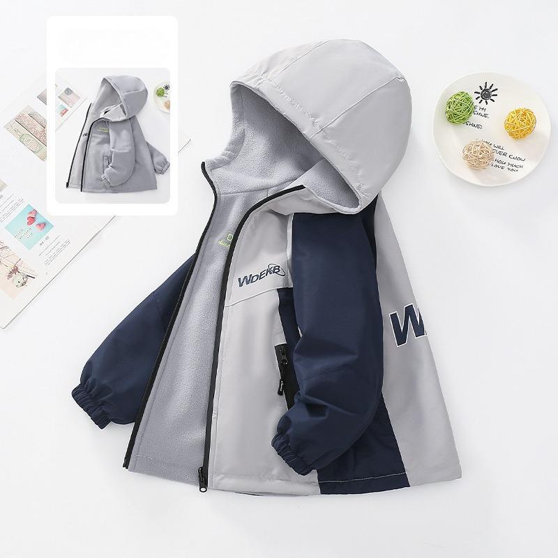 Boys  Autumn and Winter Plus Velvet Double-sided Jackets, Children s Jackets, Tops, Big Children s Two-sided Spring and Autumn 110 тёмно-синий