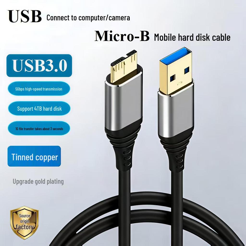 USB 3.0 To Micro-B Data Cable, 5Gbps, Gold-Plated, for Hard Drives & Cameras