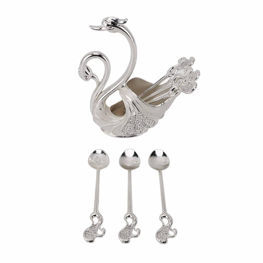 Swan Dinnerware Set Metal Tableware Cutlery Set Decorative Swan Base Holder with 6 Spoons for