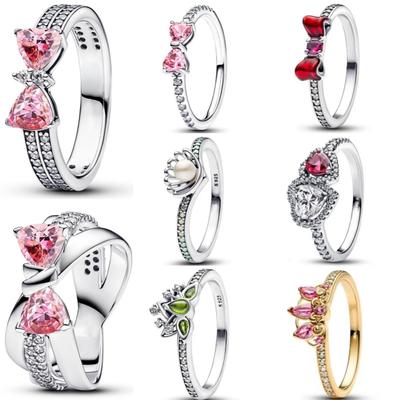 European New 925 Silver Pink, Red Bow Ring Size 6789 Suitable For Women And Men Jewelry Parties Fashion Weddings