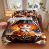 3pcs Orange Cat and Pumpkin Pattern Bedding Three-Piece Set (1 Cover + 2 Pillowcases, No Fillings),Soft and Comfortable N072