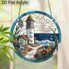 Acrylic Coastal Lighthouse with Ocean and Flowers Suncatcher, Stained Glass Effect Window Hanging Ornament for Nautical & Beach Lover Gifts