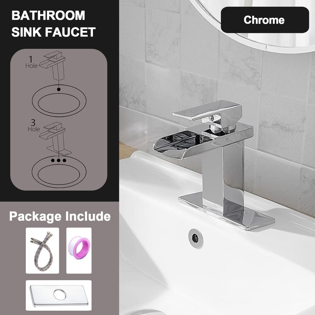 Single Hole Single Handle Modern Vanity Lavatory Basin Hot& Cold Mixer Tap with Drain Combo Matte Black Waterfall Basin Faucet