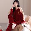 Wedding Couple Pajamas Autumn and Winter Coral Fleece Thickened and Fleece Red Festive Newlywed Men's and Women's Loungewear Set