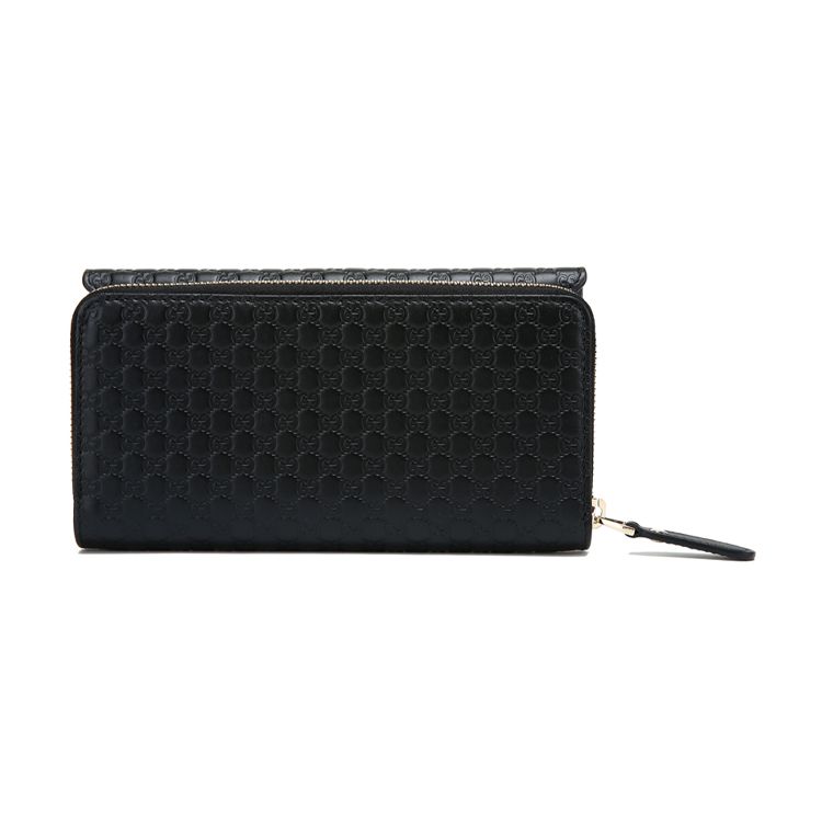 Gucci GG Embossed Leather Continental Wallet, Black with Gucci Logo Patch, Unisex Luxury Long Wallet for Daily Use 449364-BMJ1G-1000