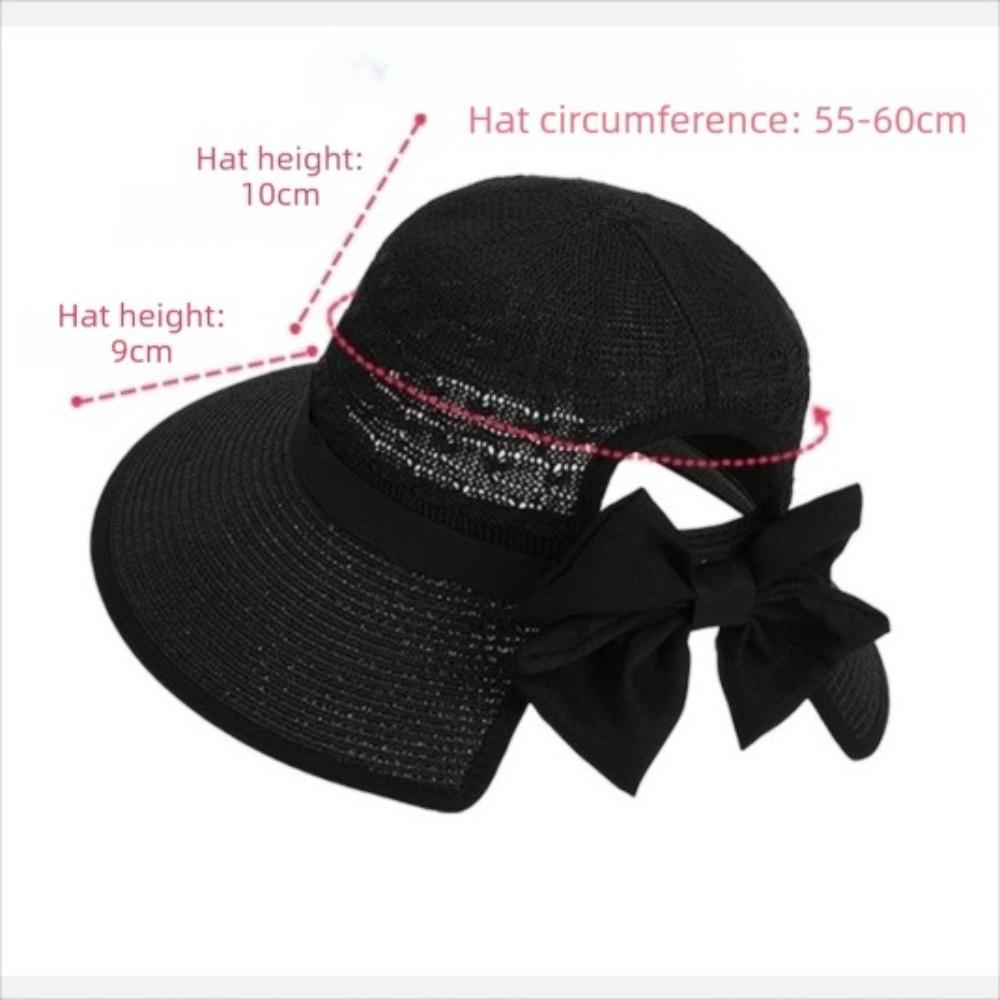 Fashion Breathable Straw Hat Bow-tied Wide Brim Sun Hat Ponytail Hole Solid Color Summer Hat Women