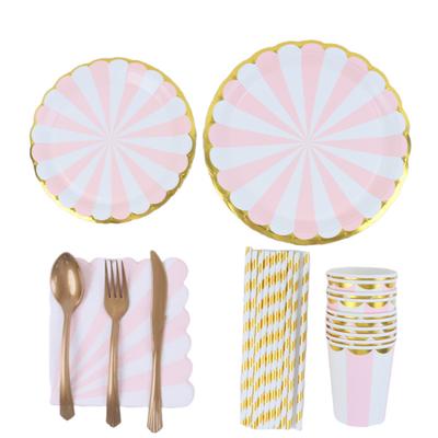 10 Pcs Disposable  Paper Plates & Cups Set with Elegant Gold Rim Ideal Birthday Decorations and Cake Serving Party Decorations