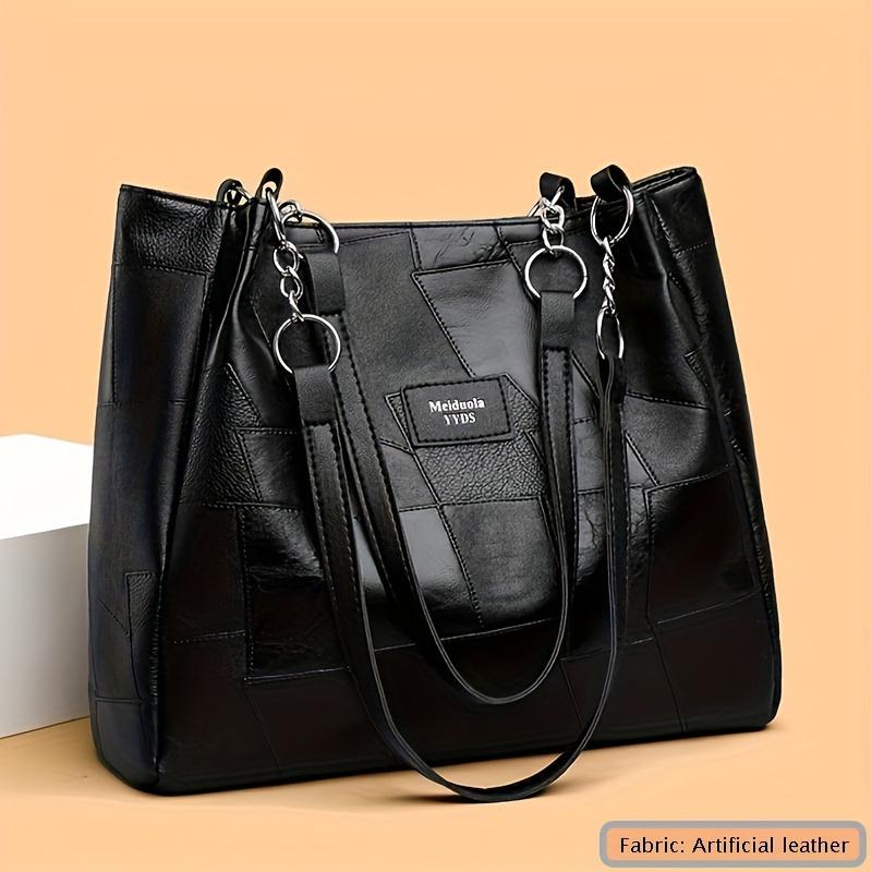 

Fashiable Women s Shoulder Bags Large Capacity Tote Bag Leather Check Pattern Handbags Shopping чёрный