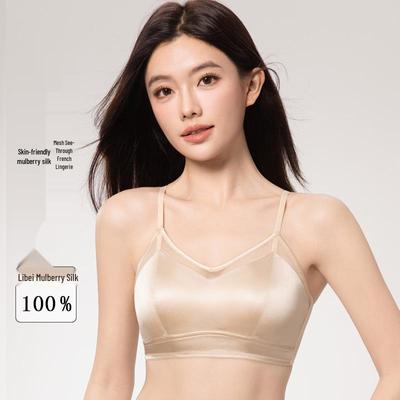 One-Piece French Satin Silk Lace Wire-Free Bra for Women