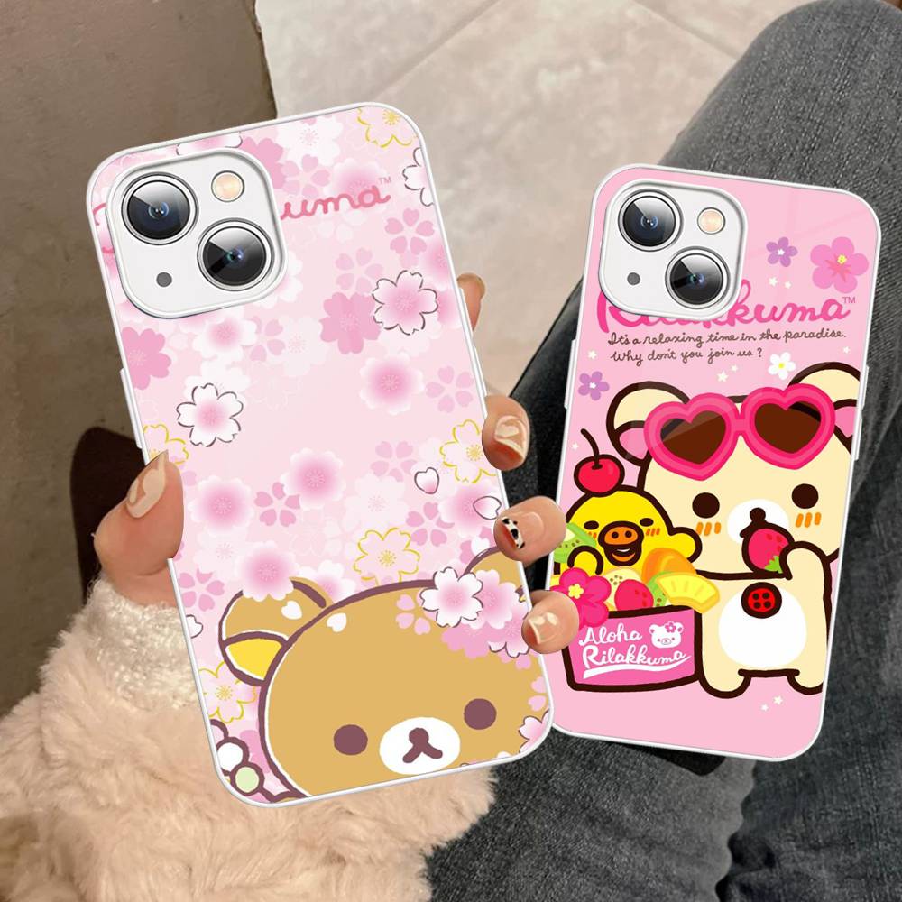 Anime Cute Cartoon Rilakkuma Movie For IPhone 14 13 12 Mini 11 Pro XS Max X XR 14 Plus Tempered Glass Cover