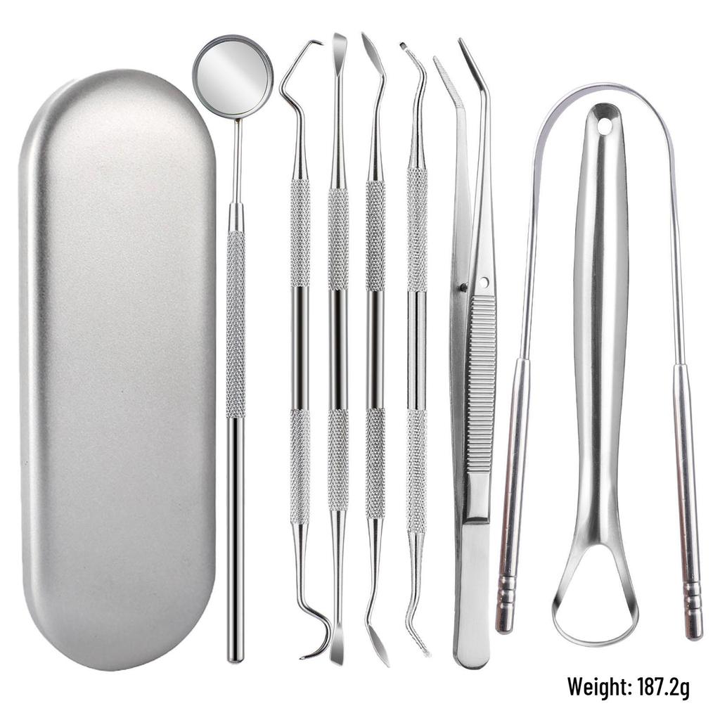 Stainless Steel Dental Tool Set: U-Shaped Tongue Scraper, Oral Mirror, and Tartar Remover