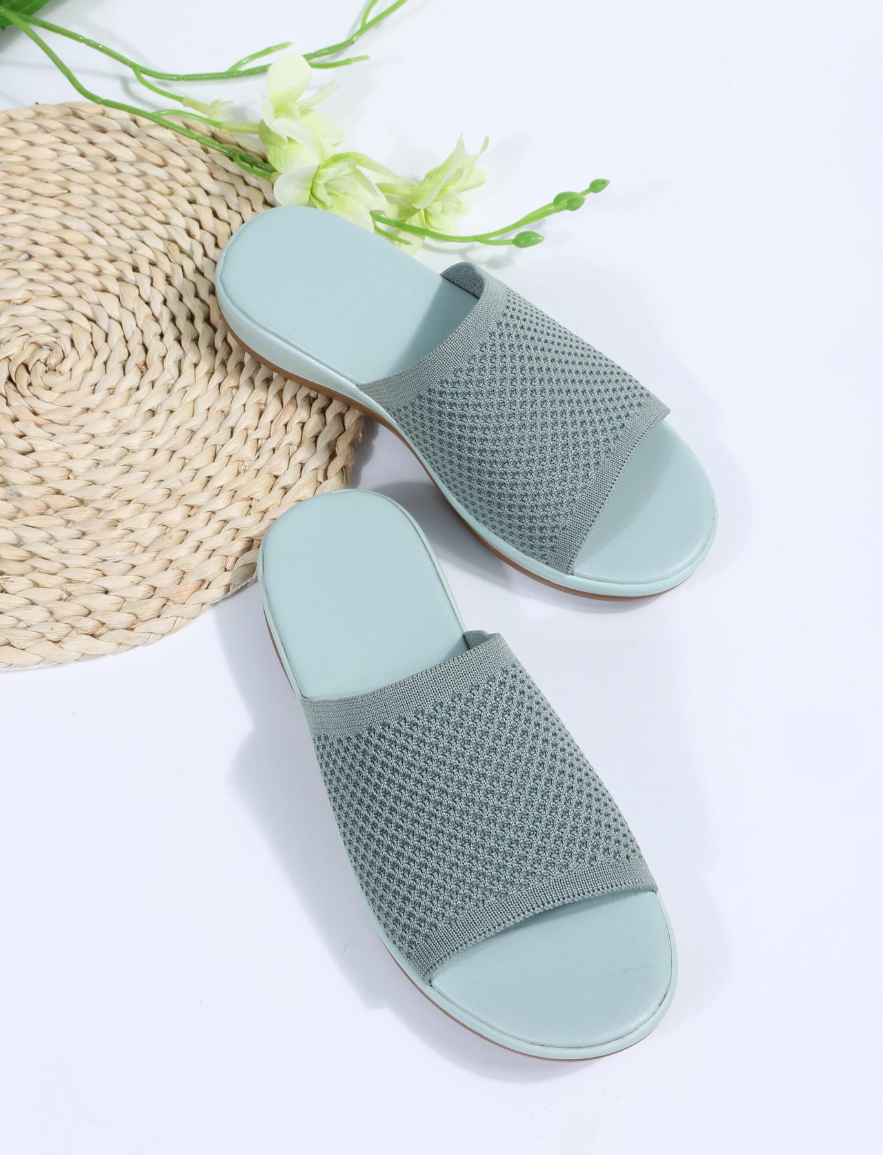 

Сандалии женские 2024 дышащие вязаные летние сандалии на низком каблуке тапочки повседневные туфли zapatos mujer комфортные летние туфли женские 36 зелёный