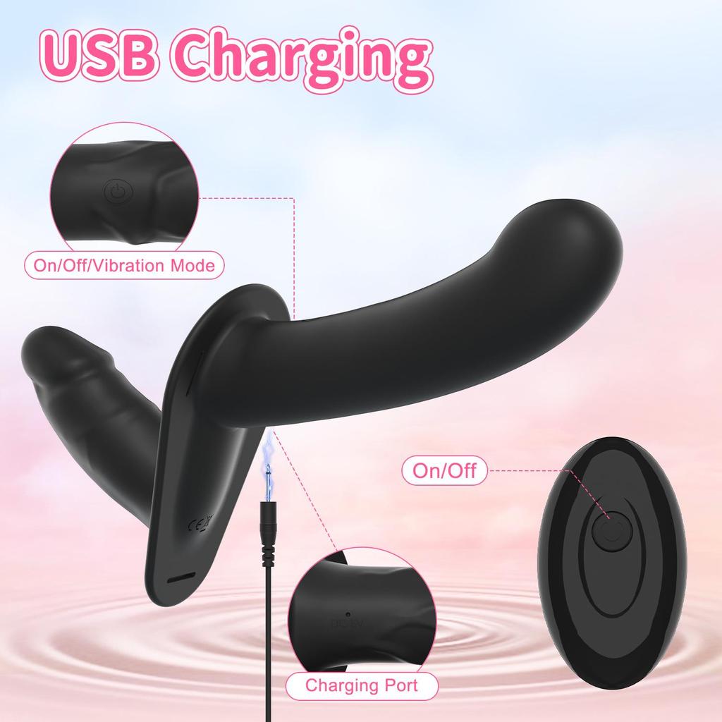 Women's Rechargeable 10-Mode Remote Control Leather Strap-On Silicone Dildo