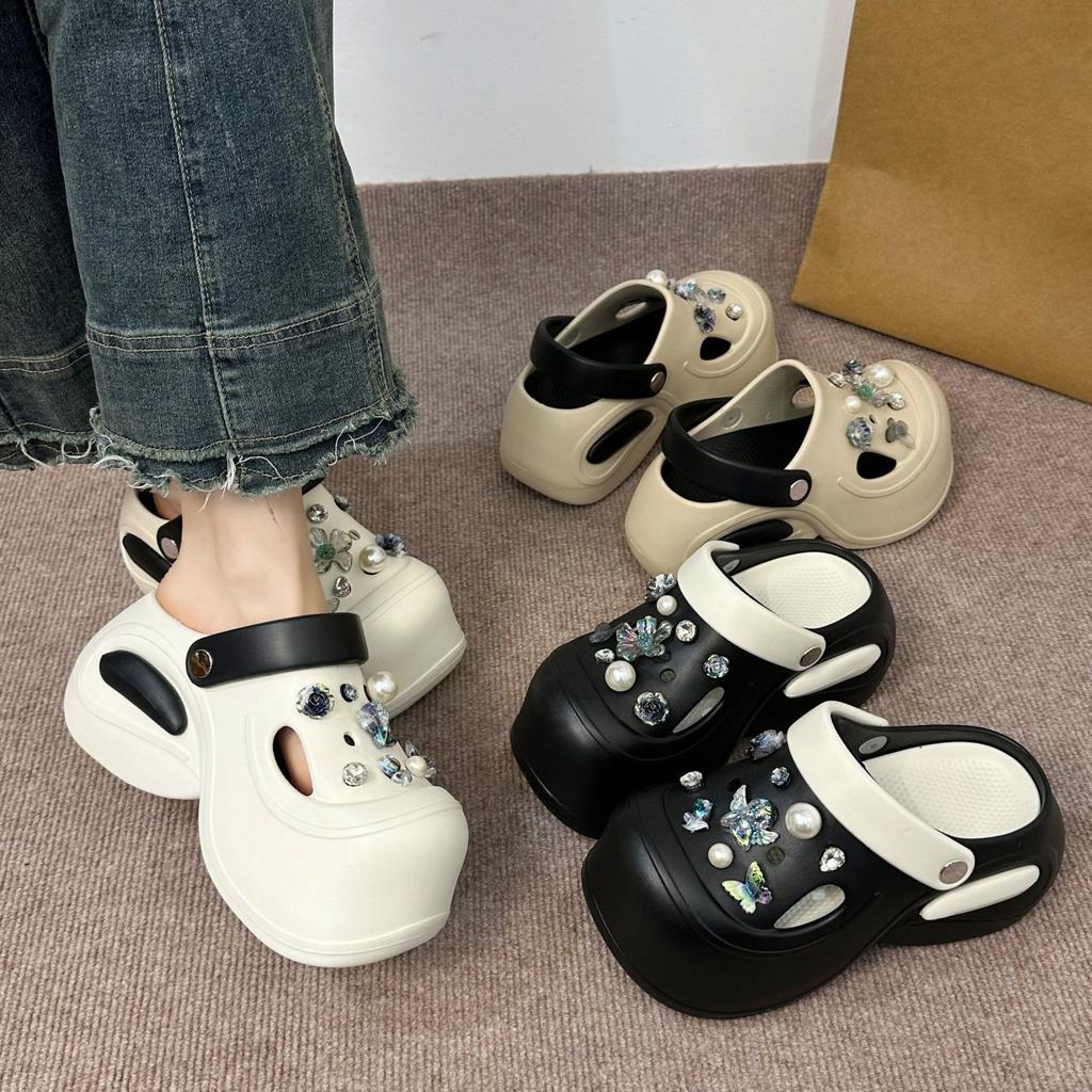 Baotou Women's Half Slippers Women's Outer Wear 2025 Summer New Small Thick-soled Heightening Beach Fashion Hole Shoes