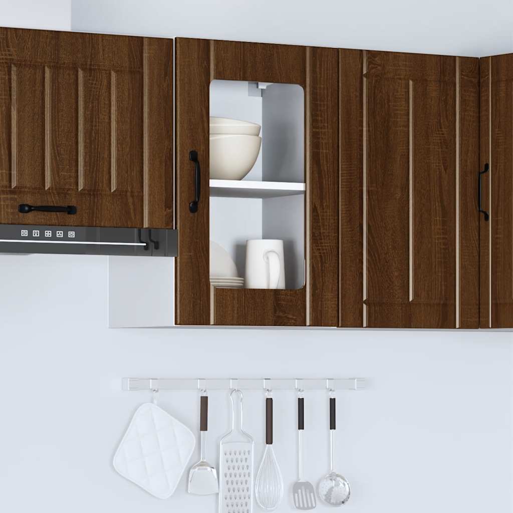 Kitchen Wall Cabinet with Glass Doors Lucca Brown Oak