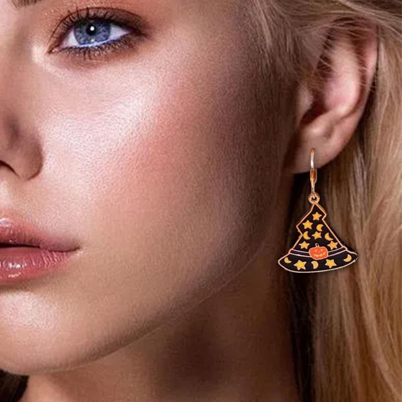 Fashionable Halloween Pumpkin Black Cats Dangle Earrings Festival Charm Syurdy Alloy Jewelry Accessory for Parties