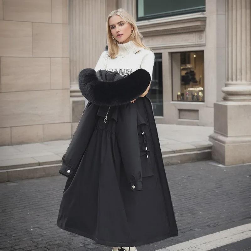 Live Gall Women's Winter Padded Coat - Removable, Three-in-One Long Over-the-Knee Thickened Cotton Outerwear