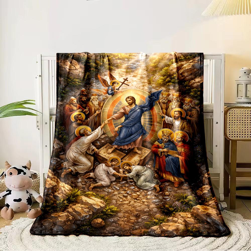 Religious Iconography with SaintsFlannel blanket for bedroom, living room, sofa, and nap