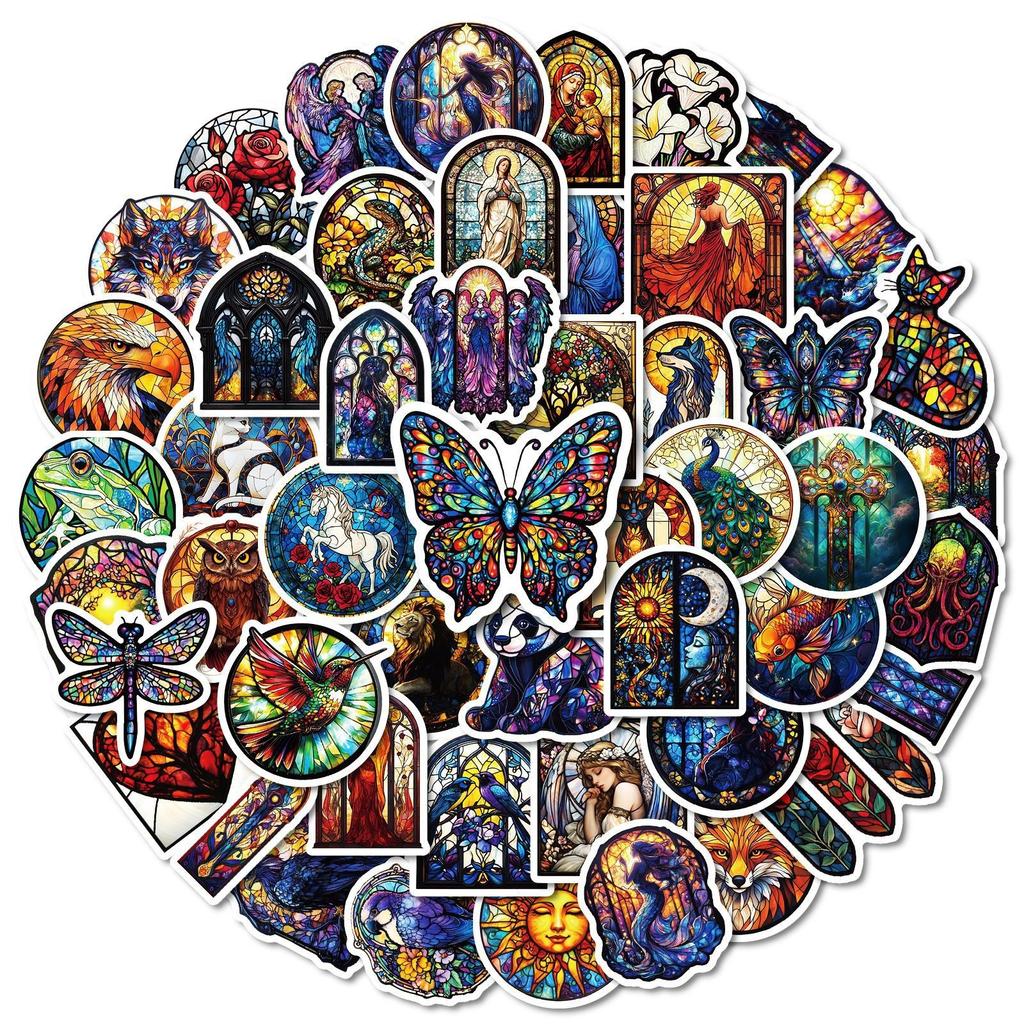 New 50 Pieces Of Colored Glass Style Beauty Angel Glass Personality Creative Decorative Decals Premium Durable