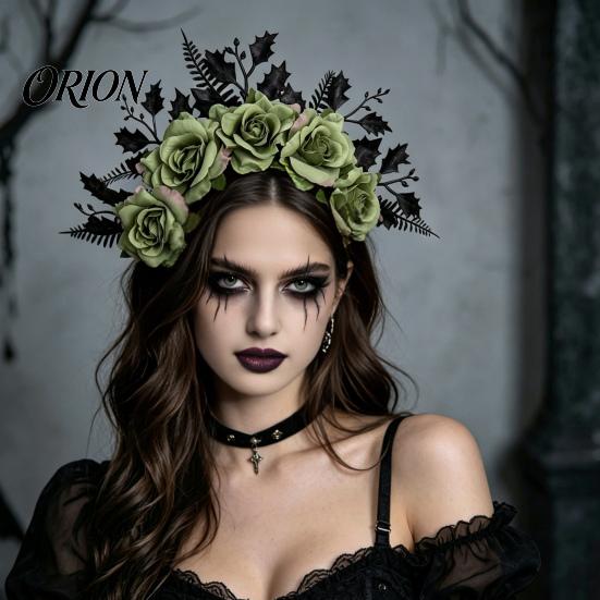 Gothic Hair Accessories for Women Halloween Rose Headband, Flower Leaf Crown Hoops Bands, Black Headband Headpiece Hairband Cosplay Party Dress