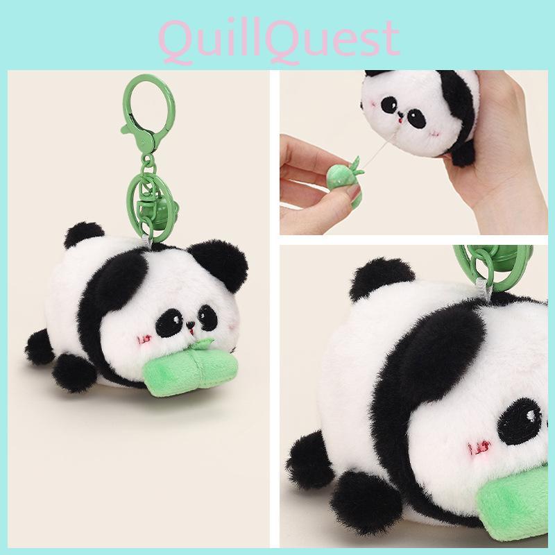 Soft And Cuddly Stretchy Plush Panda Eating Bamboo Keychain For Stylish Bags
