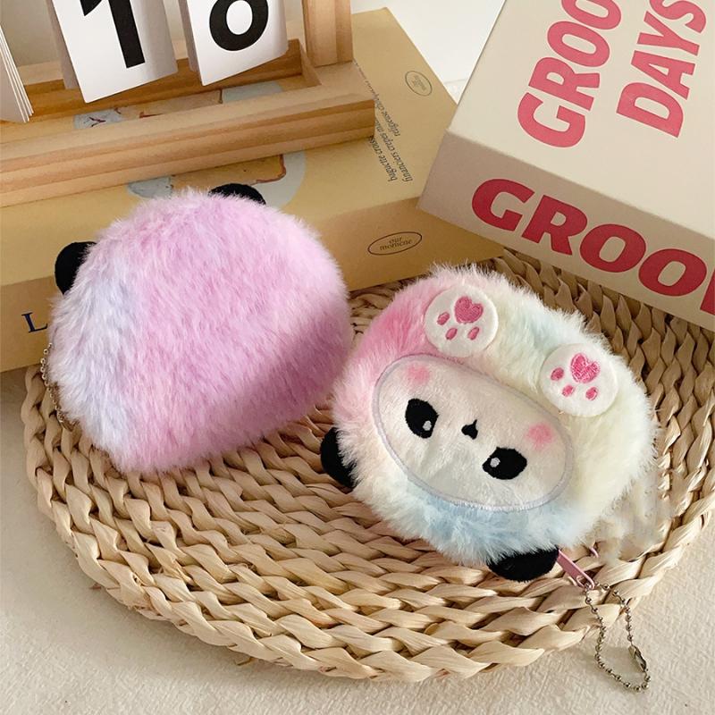 Cartoon Colored Panda Plush Coin Purse Keychain Cute Miscellaneous Storage Bag Kawaii Small Bag Pendant Decoration Accessories