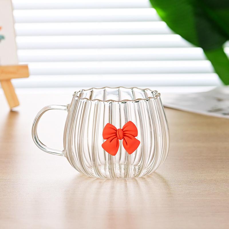 High Borosilicate High Temperature Resistance Glass Cup Big Belly Vertical Pattern Cup Household Coffee Cup Single Layer Juice Milk Tea Drinking Cup