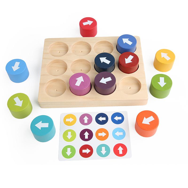 Baby Montessori Wooden Toys Color Direction Sensory Board Arrow Matching Game Logical Thinking Training Educational Blocks Toys