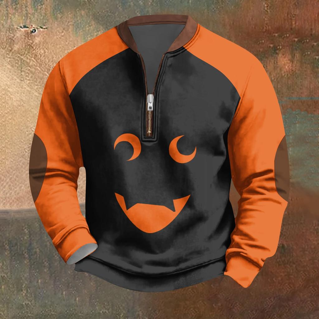 Halloween-Print - Herren Lockerer, Lässiger, Vielseitiger Rundhals Mehrfarbiger Pullover-Hoodie