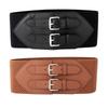 Premium Women's Double-Buckle Black Extra-Wide Waist Belt for Dresses and Coats - Perfect Summer Elastic Cinch.