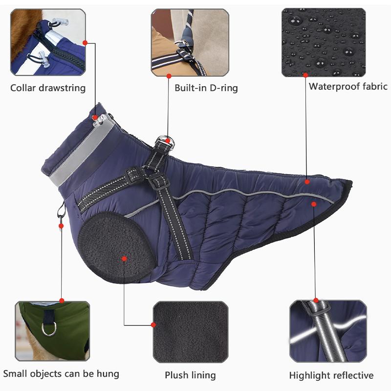 Winter Warm Fleece Coat for Medium Large Dogs Night Reflective Harness Jacket Windproof Coldproof Pet Apparel Winter Vest