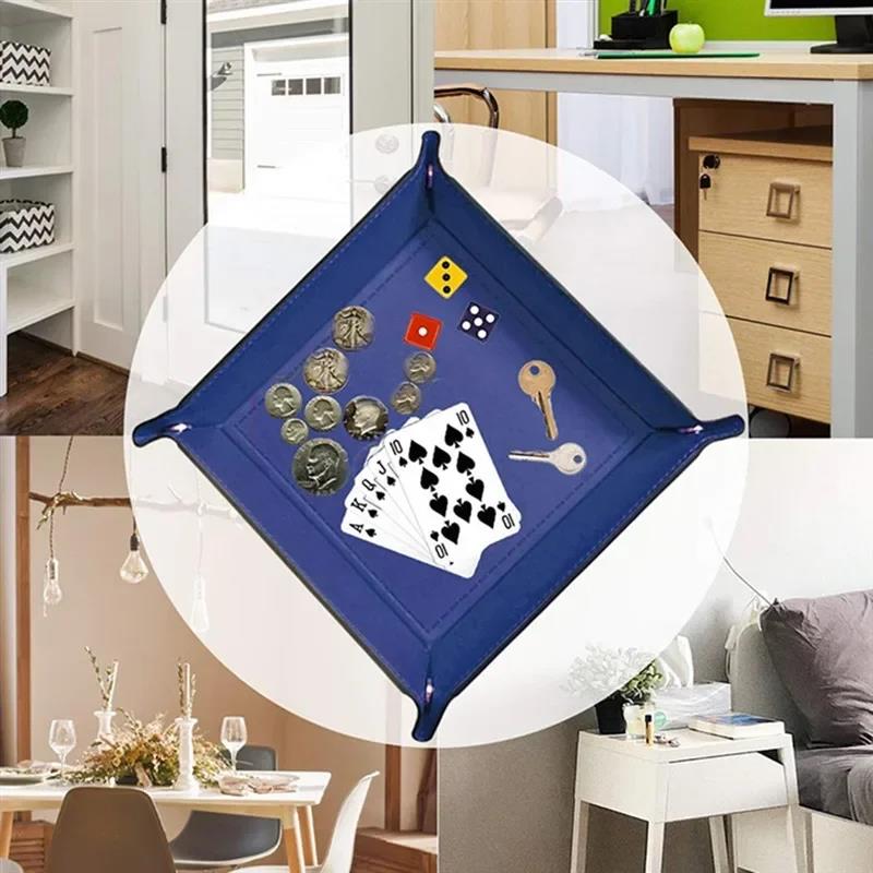 Ready Stocked Folding Hexagon Dice Game Storage Tray Holder Double Sided Thick PU Leather&Velvet Mat Office SuppliesHot Sell