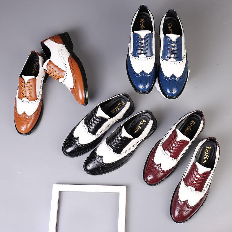 Men's Dress Shoes Classic Carved Block Leather Shoes Retro Business Shoe Lace Up Oxford Shoe Brand Casual Leather Shoe Men Shoes