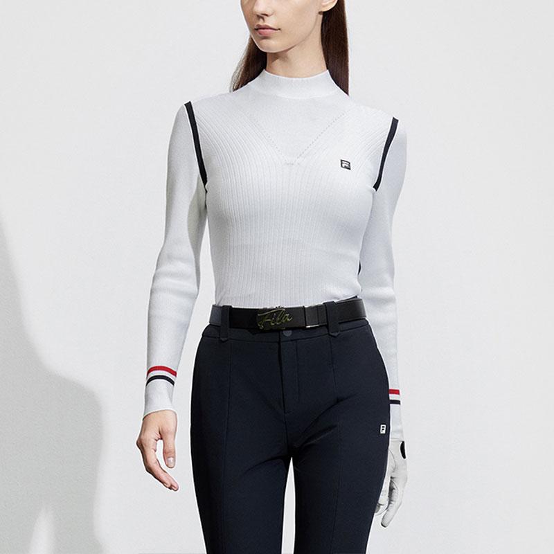 Fila Golf Series Color Block Casual Pullover Long Sleeve Knit Sweater Women Sweater Jade-White A11W415402F-WT
