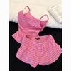 Dopamine Pink Striped Women's Camisole & Shorts Pajama Set - New Summer Casual Homewear