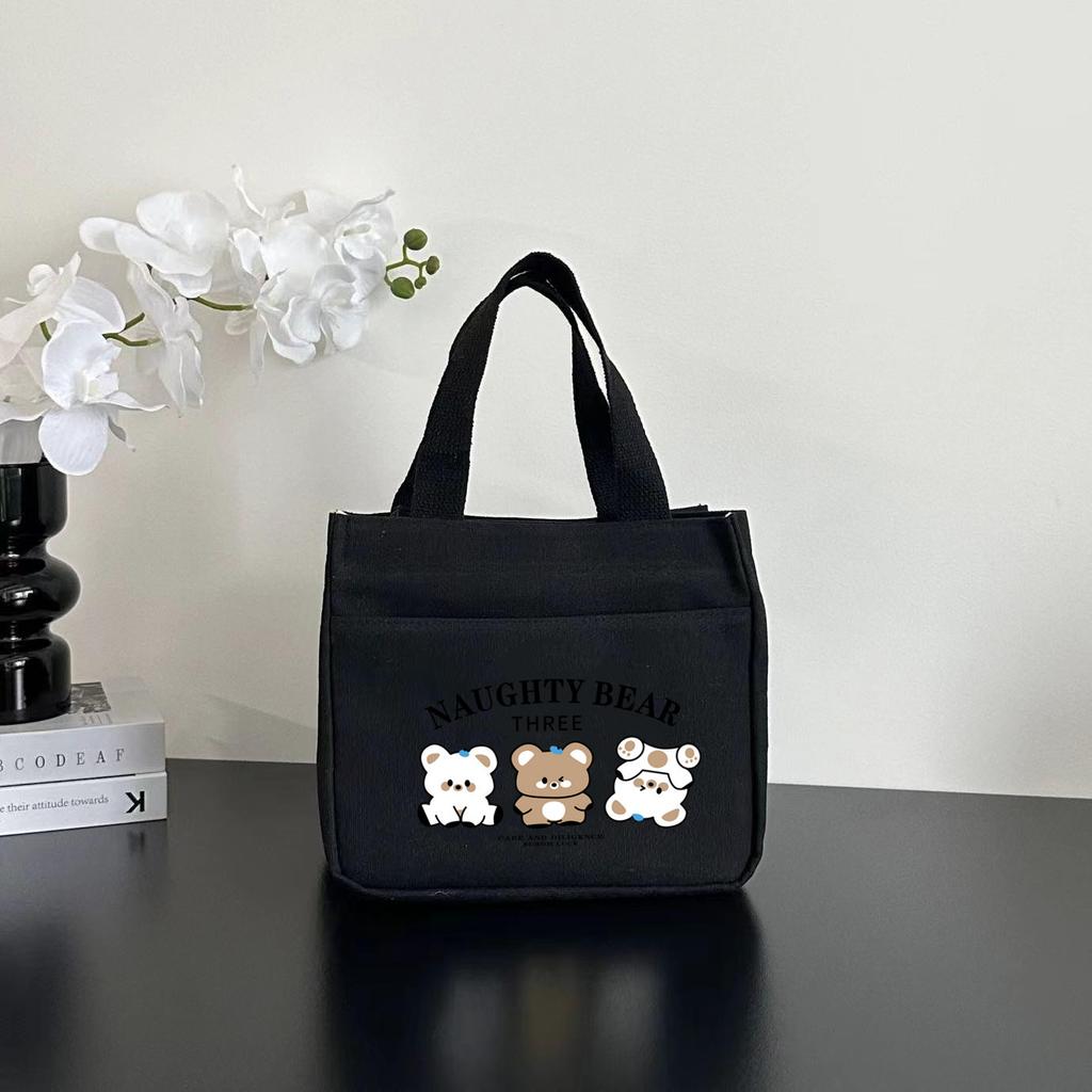 New canvas tote bag dirt-resistant large-capacity simple office worker student versatile lunch box mommy thermal insulation bento bag