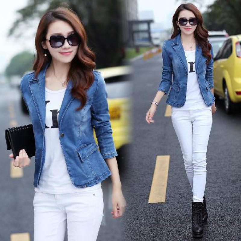 2023 Women's Fashionable Korean-Style Denim Jacket: Slimming, Short, Spring/Autumn Suit