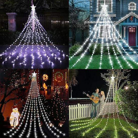 

Сонячні світлодіодні гірлянди у формі пентаграми на шкіряному шнурі - Дизайн Водоспад для різдвяних ялинок та зовнішнього декору White Light