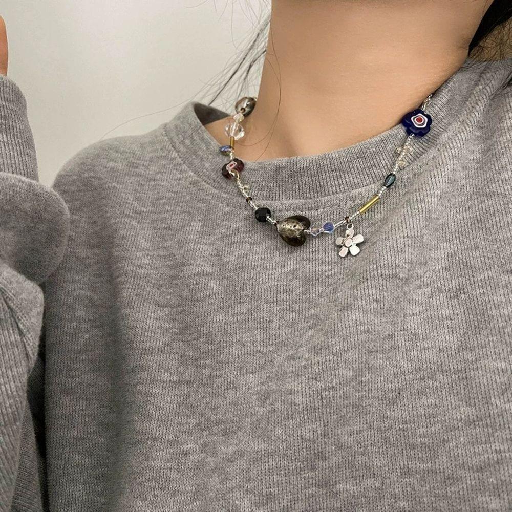 Girl Bead Love Heart Flower Necklace Korean Style Necklace Women Clavicle Chain Fashion Jewelry