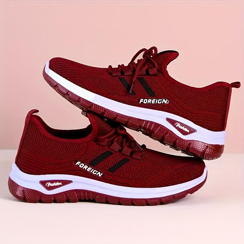 Women's Breathable Knit Walking Shoes, Soft Cushion Non Slip Lace Up Sneakers, Lightweight Comfort Casual Daily Sports
