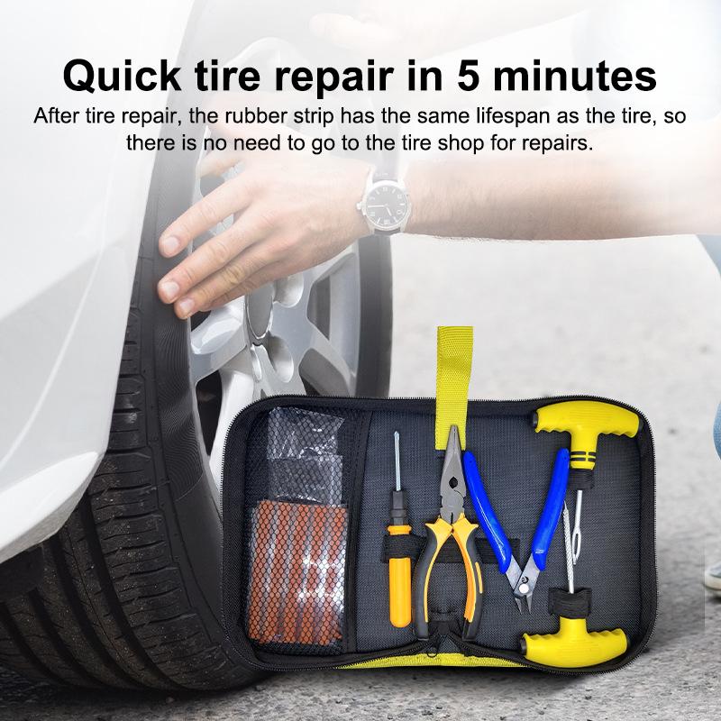 Emergency Tire Repair Kit - Quick Fix Heavy-Duty Glue & Rubber Strips For Cars/Trucks/Rvs Puncture On-The-Go Safety