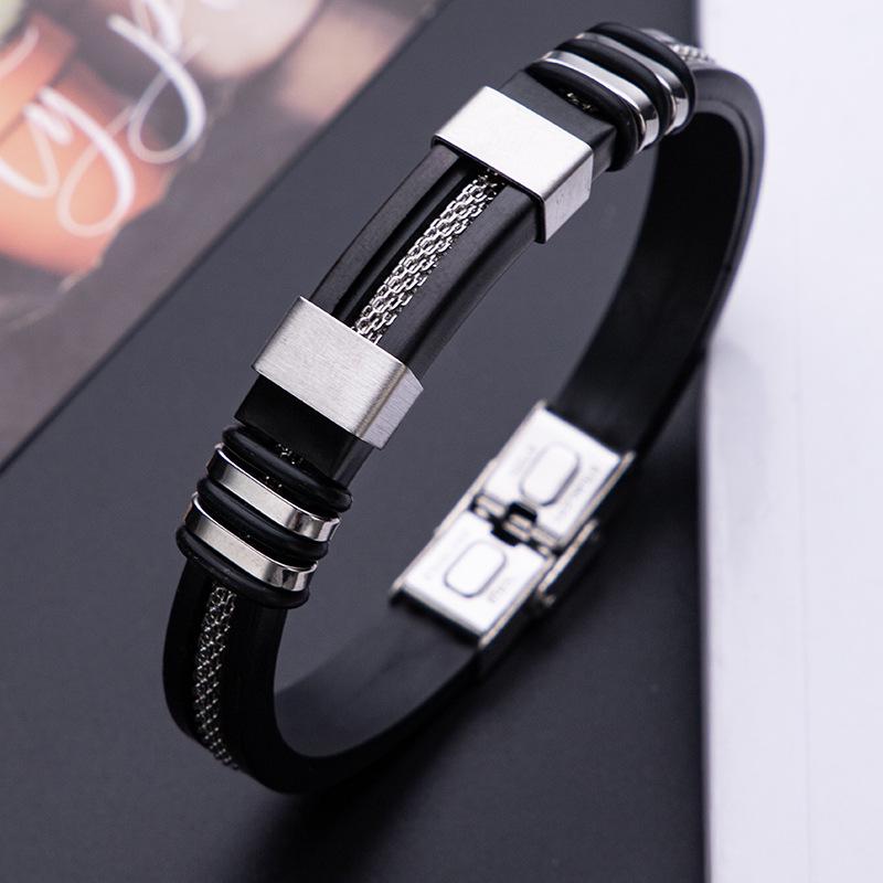 Bracelet Rétro Homme en Acier Inoxydable et Silicone
