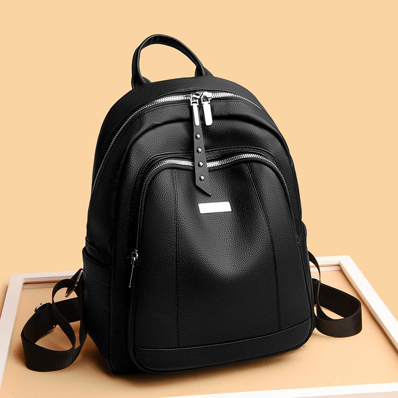 Retro Soft Leather Casual Backpack, Large Capacity, Solid Color, Simple Commuting Backpack, Trendy and Versatile, High School Student Backpack